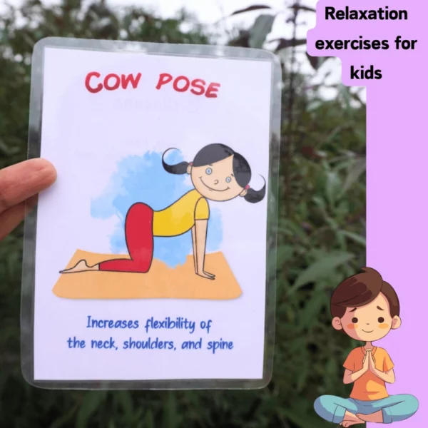 Relaxation exercises for kids with laminated yoga cards