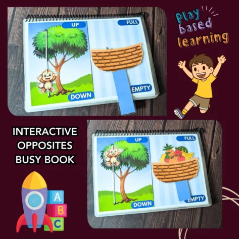 Fine motor skill development with opposites book