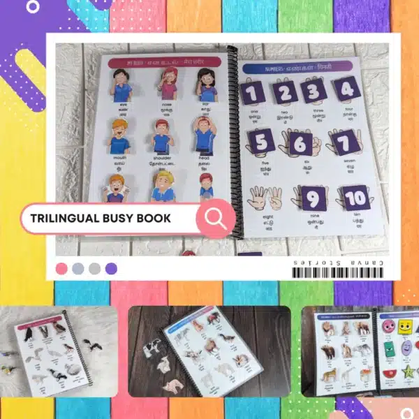 preschool concepts in Tamil, Hindi, and English